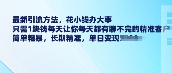 最新引流方法，花小钱办大事，只需1块钱每天让你每天都有聊不完的精准客户 简单粗暴，长期精准-点子口袋网