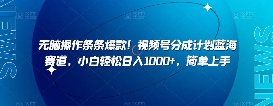 无脑操作条条爆款！视频号分成计划蓝海赛道，小白轻松日入1000+，简单上手-点子口袋网