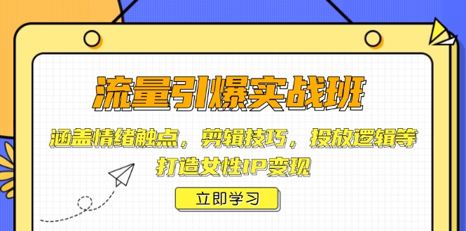 流量引爆实战班，涵盖情绪触点，剪辑技巧，投放逻辑等，打造女性IP变现-点子口袋网