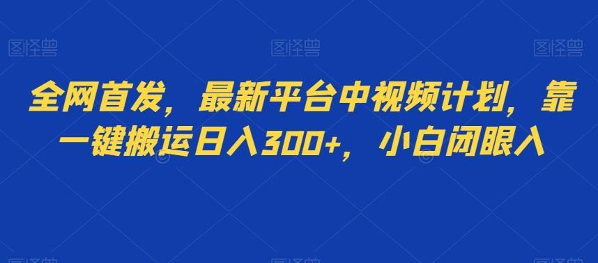 全网首发，最新平台中视频计划，靠一键搬运日入300+，小白闭眼入-点子口袋网