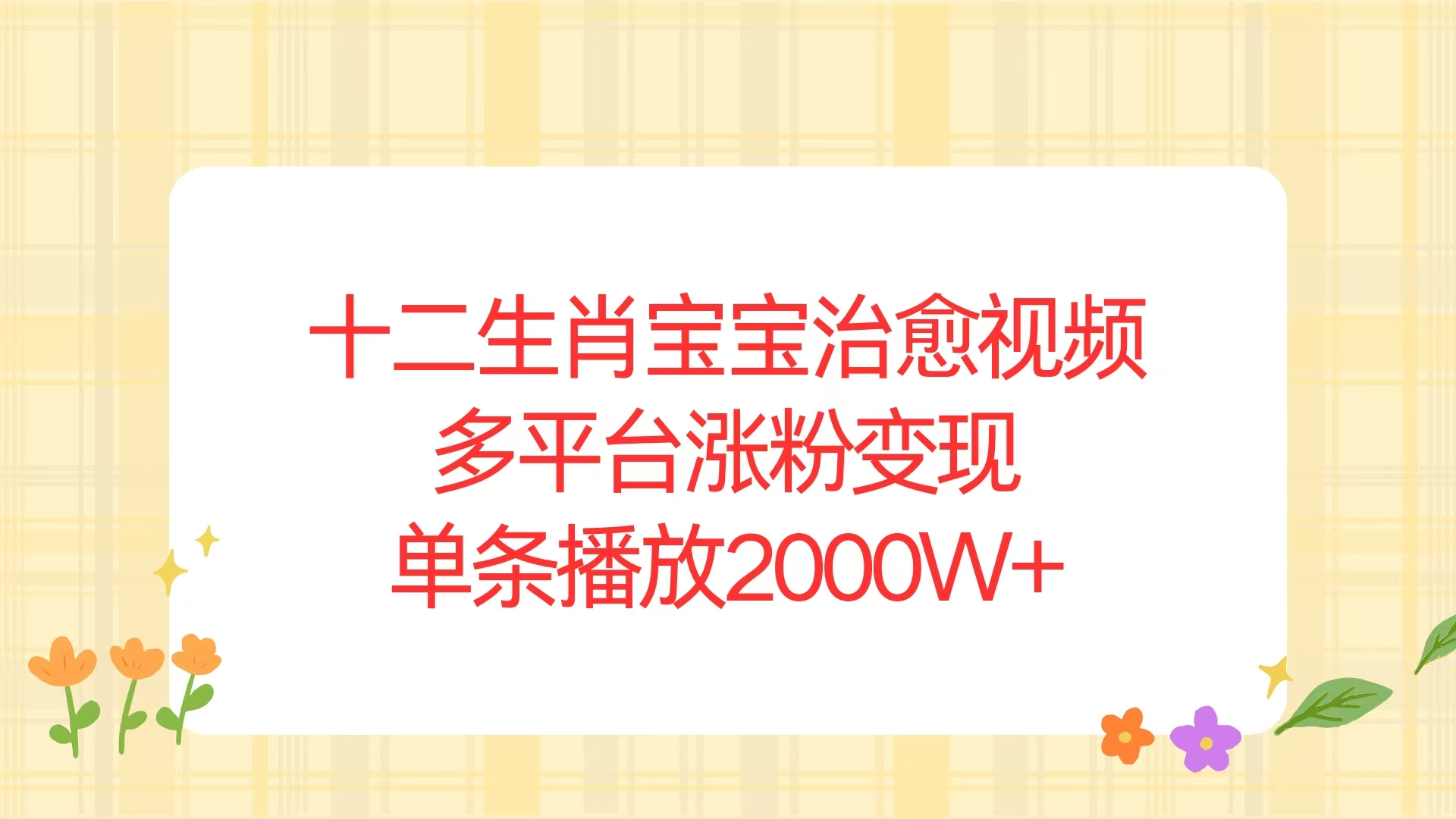 十二生肖宝宝治愈视频，多平台涨粉变现，单条播放2000W+-点子口袋网