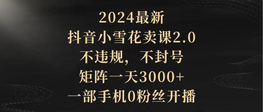 (9639期)2024最新抖音小雪花卖课2.0 不违规 不封号 矩阵一天3000+一部手机0粉丝开播-点子口袋网
