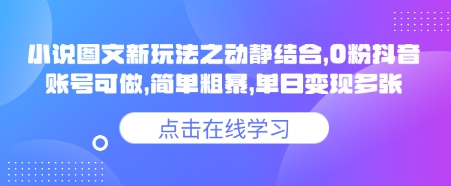 小说推文图文新玩法之动静结合，0粉抖音账号可做，简单粗暴，单日变现多张-点子口袋网
