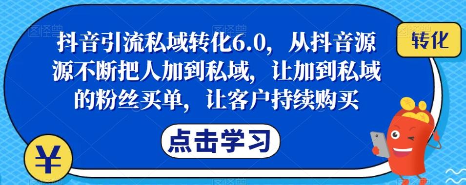 抖音引流私域转化6.0，从抖音源源不断把人加到私域，让加到私域的粉丝买单，让客户持续购买-点子口袋网