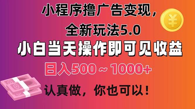 小程序撸广告变现，全新玩法5.0，小白当天操作即可上手，日收益 500~1000+-点子口袋网