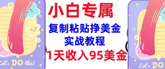 复制粘贴挣美金，0门槛，1天收入95美刀，3分钟学会，内部教程(首次公开)-点子口袋网