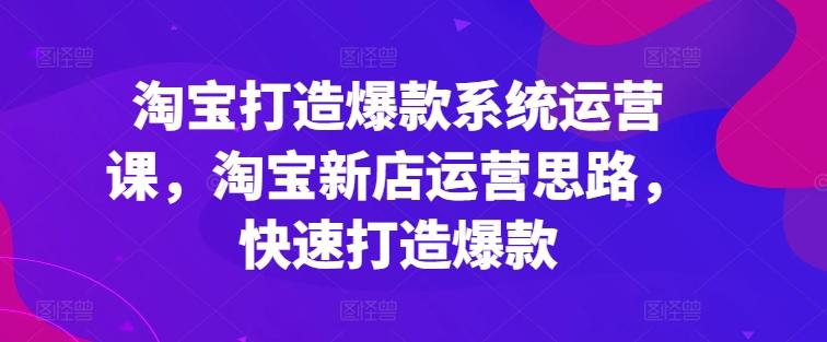 淘宝打造爆款系统运营课，淘宝新店运营思路，快速打造爆款-点子口袋网