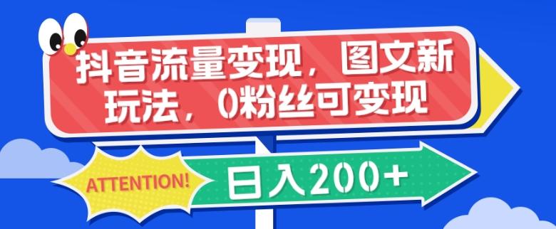 抖音流量变现，图文新玩法，0粉丝可变现，日入200+-点子口袋网