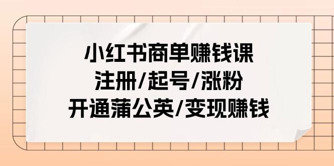 小红书商单赚钱课：注册/起号/涨粉/开通蒲公英/变现赚钱(25节课)-点子口袋网