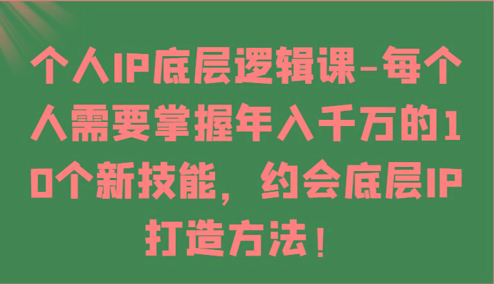 个人IP底层逻辑-掌握年入千万的10个新技能，约会底层IP的打造方法！-点子口袋网