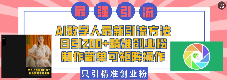 AI数字人最新引流方法，日引200+精准创业粉，制作简单可矩阵操作-点子口袋网