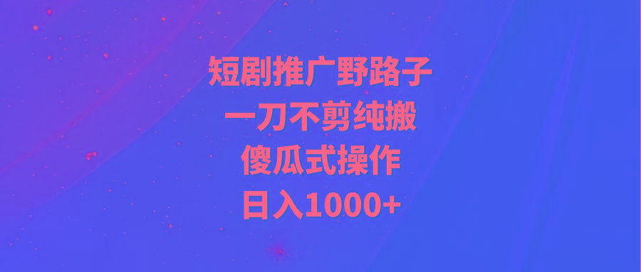 (9586期)短剧推广野路子，一刀不剪纯搬运，傻瓜式操作，日入1000+-点子口袋网