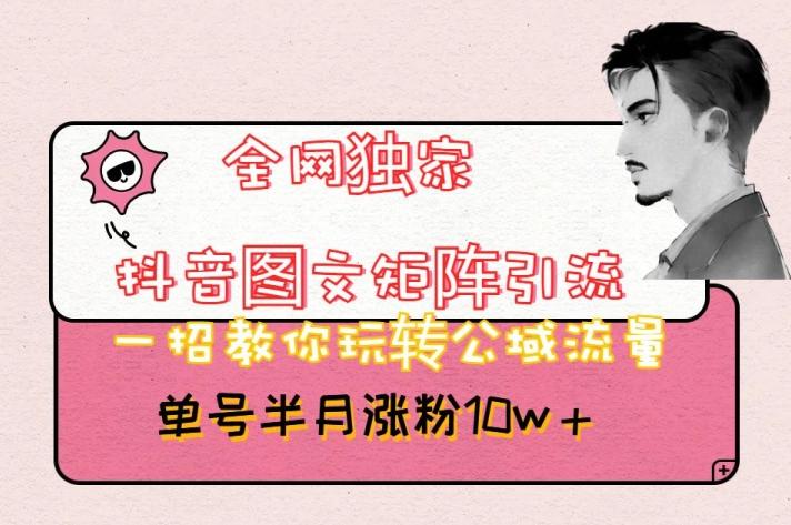 全网独家抖音图文矩阵引流，一招教你玩转公域流量，单号半月涨粉10w+【揭秘】-点子口袋网