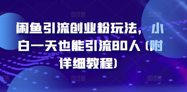 闲鱼引流创业粉玩法，小白一天也能引流80人(附详细教程)-点子口袋网