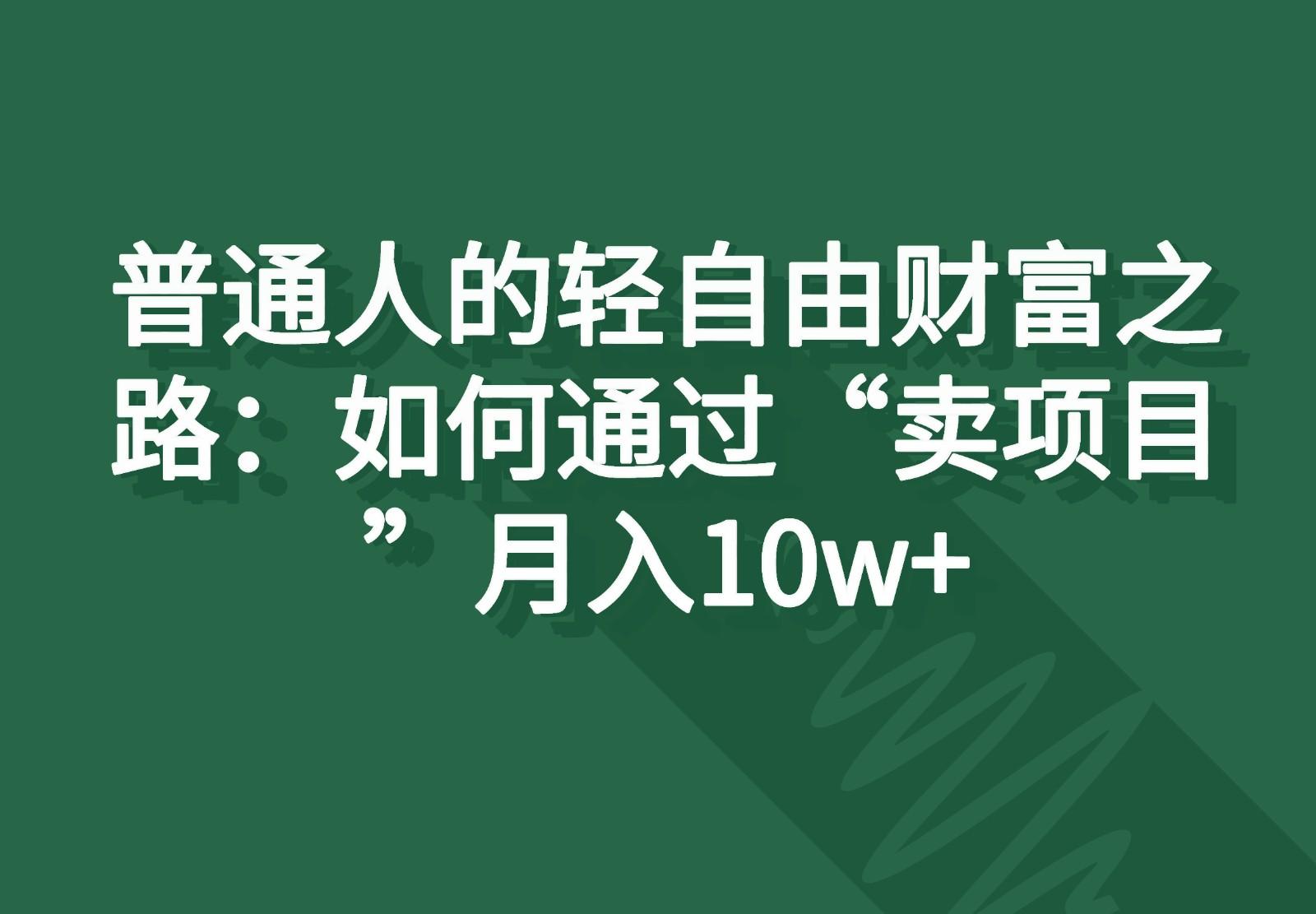 普通人的轻自由财富之路：如何通过“卖项目”月入10w+-点子口袋网