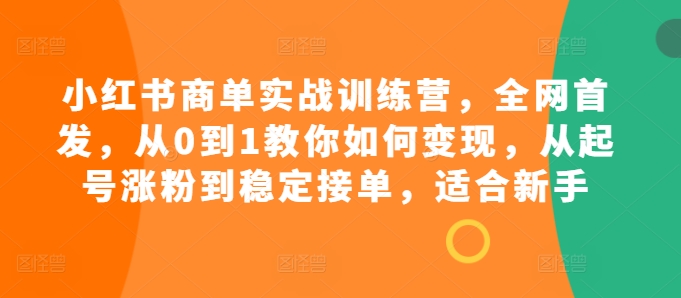 小红书商单实战训练营，全网首发，从0到1教你如何变现，从起号涨粉到稳定接单，适合新手-点子口袋网