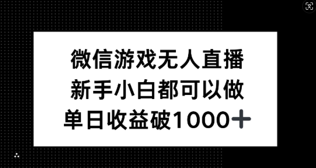 微信游戏无人直播，新手小白都可以做，单日收益破1k【揭秘】-点子口袋网
