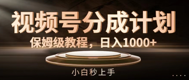 视频号分成计划保姆级教程，日入1K，小白秒上手【揭秘】-点子口袋网