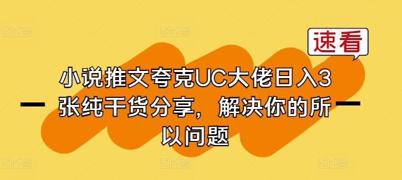 小说推文夸克UC大佬日入3张纯干货分享，解决你的所以问题-点子口袋网