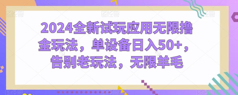 2024全新试玩应用无限撸金玩法，单设备日入50+，告别老玩法，无限羊毛【揭秘】-点子口袋网