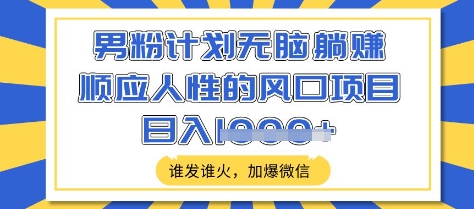 男粉计划无脑躺Z，顺应人性的风口项目，谁发谁火，加爆微信，日入多张【揭秘】-点子口袋网