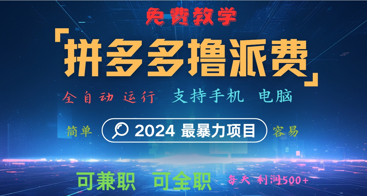拼多多撸派费，2024最暴利的项目。软件全自动运行，日下1000单。每天利润500+，免费-点子口袋网