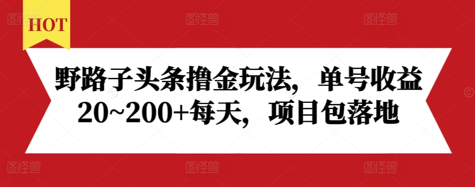 野路子头条撸金玩法，单号收益20~200+每天，项目包落地-点子口袋网