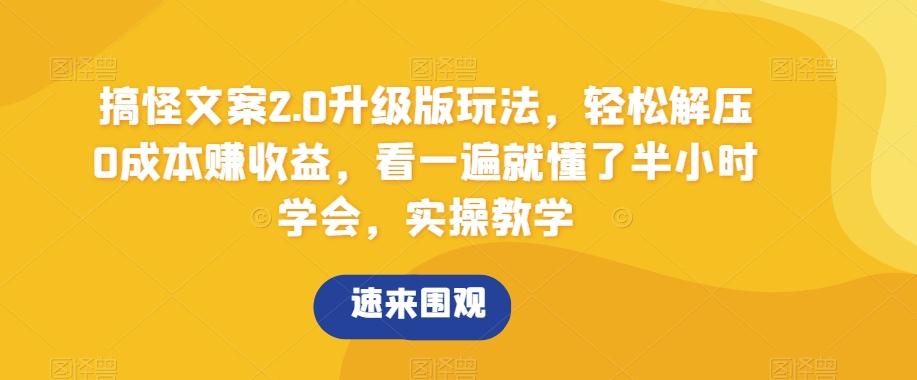 搞怪文案2.0升级版玩法，轻松解压0成本赚收益，看一遍就懂了半小时学会，实操教学【揭秘】-点子口袋网