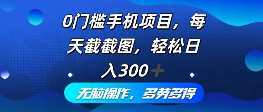 0门槛手机项目，每天截截图，轻松日入300+，无脑操作多劳多得-点子口袋网