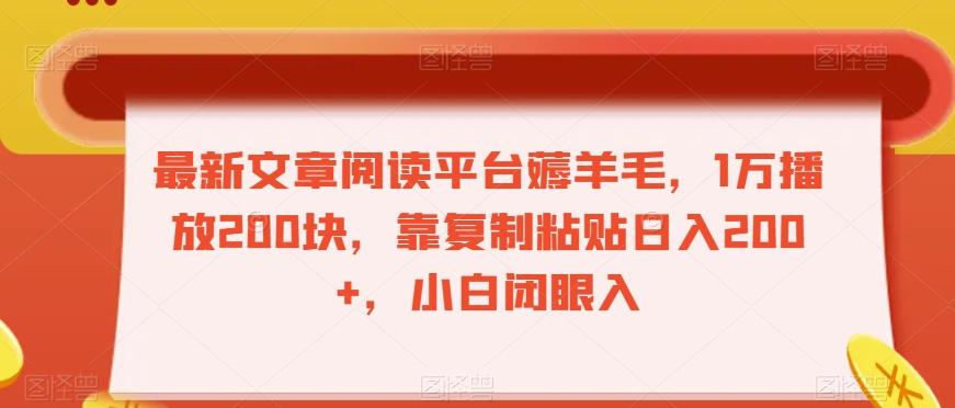 最新文章阅读平台薅羊毛，1万播放200块，靠复制粘贴日入200+，小白闭眼入【揭秘】-点子口袋网