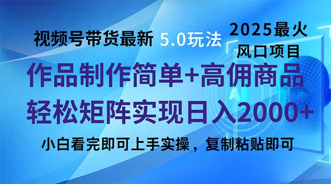 视频号带货最新5.0玩法，作品制作简单，当天起号，复制粘贴，轻松矩阵...-点子口袋网