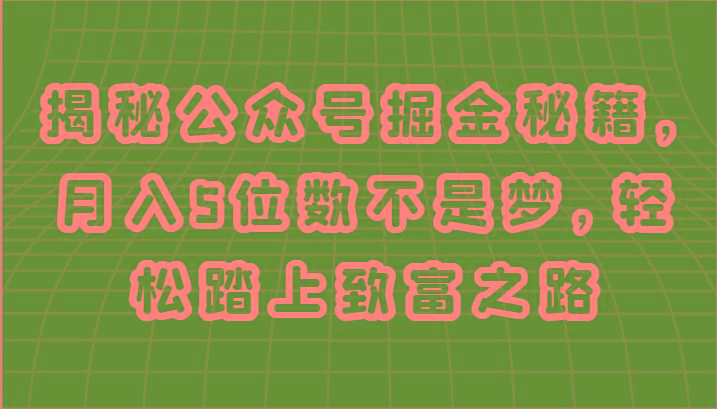 揭秘公众号掘金秘籍，月入5位数不是梦，轻松踏上致富之路-点子口袋网