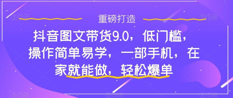 抖音图文带货9.0，低门槛，操作简单易学，一部手机，在家就能做，轻松爆单-点子口袋网