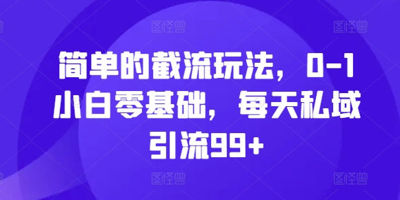 简单的截流玩法，0-1小白零基础，每天私域引流99+【揭秘】-点子口袋网