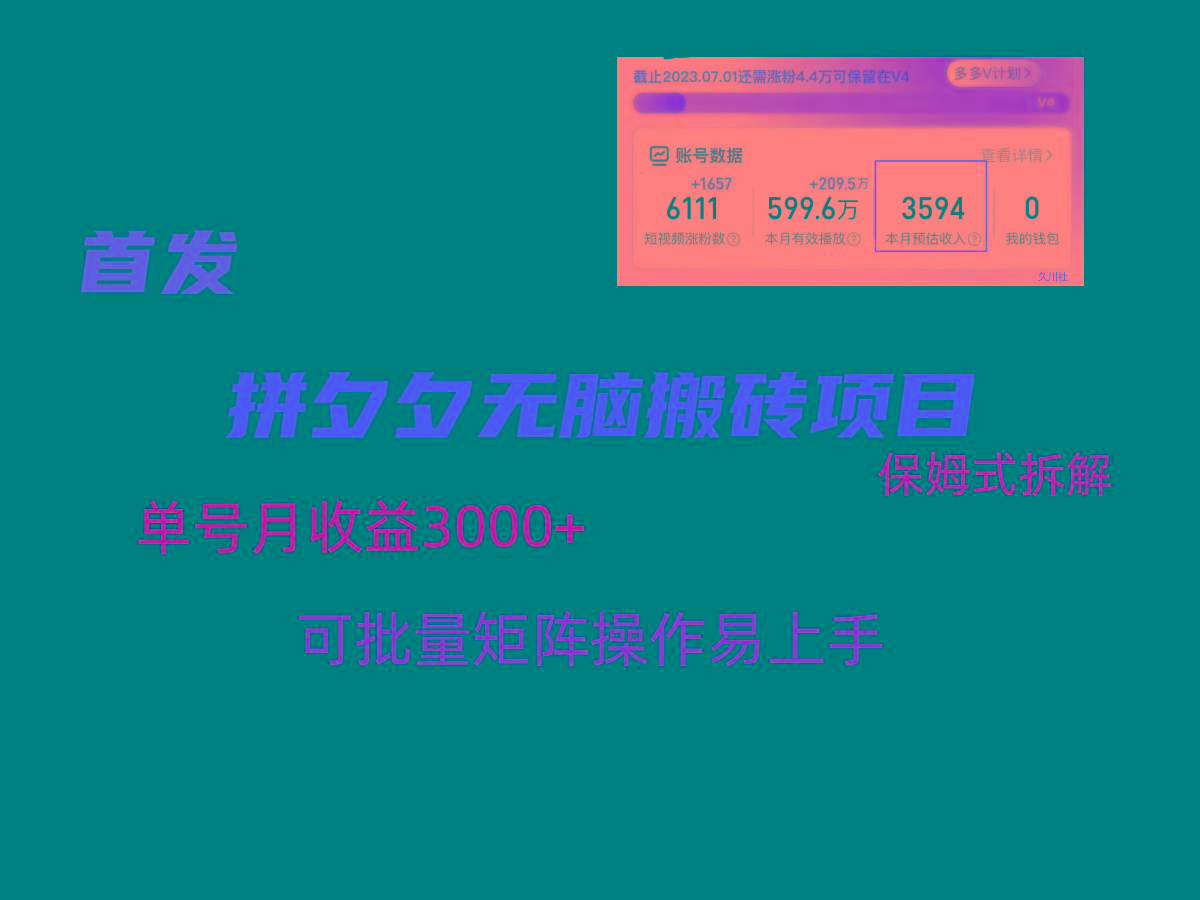 拼夕夕无脑搬砖，单号稳定收益3000+，保姆式拆解-点子口袋网