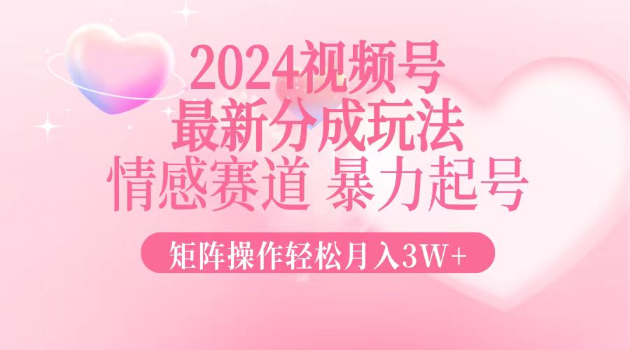 2024最新视频号分成玩法，情感赛道，暴力起号，矩阵操作轻松月入3W+-点子口袋网