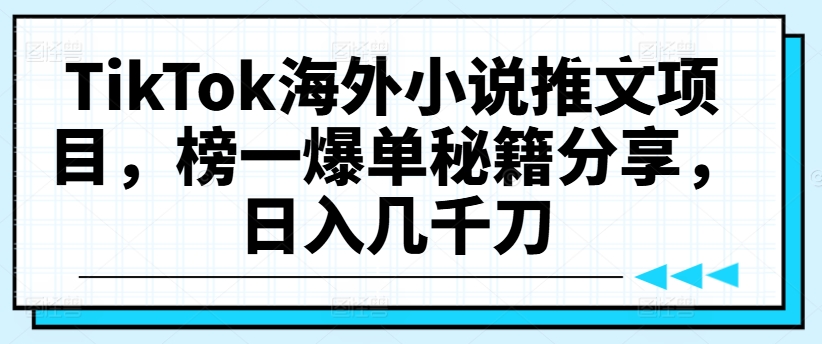 TikTok海外小说推文项目，榜一爆单秘籍分享，日入几千刀-点子口袋网