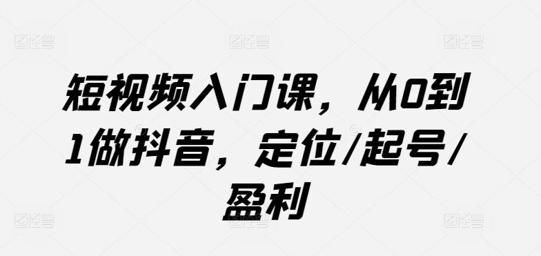 短视频入门课，从0到1做抖音，定位/起号/盈利-点子口袋网