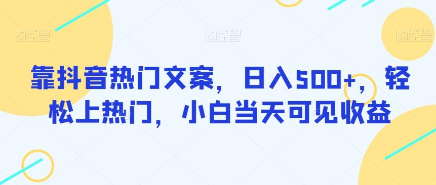 靠抖音热门文案，日入500+，轻松上热门，小白当天可见收益-点子口袋网