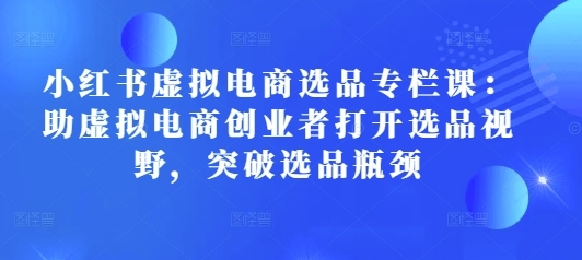 小红书虚拟电商选品专栏课：助虚拟电商创业者打开选品视野，突破选品瓶颈-点子口袋网