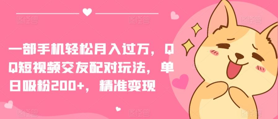 一部手机轻松月入过万，QQ短视频交友配对玩法，单日吸粉200+，精准变现【揭秘】-点子口袋网
