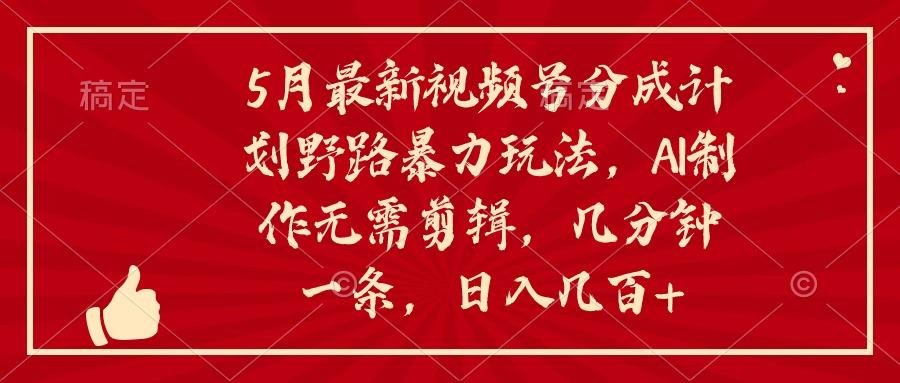 5月最新视频号分成计划野路暴力玩法，ai制作，无需剪辑。几分钟一条，...-点子口袋网