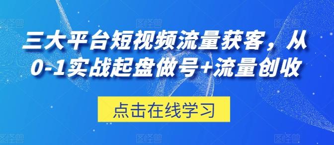 三大平台短视频流量获客，从0-1实战起盘做号+流量创收-点子口袋网