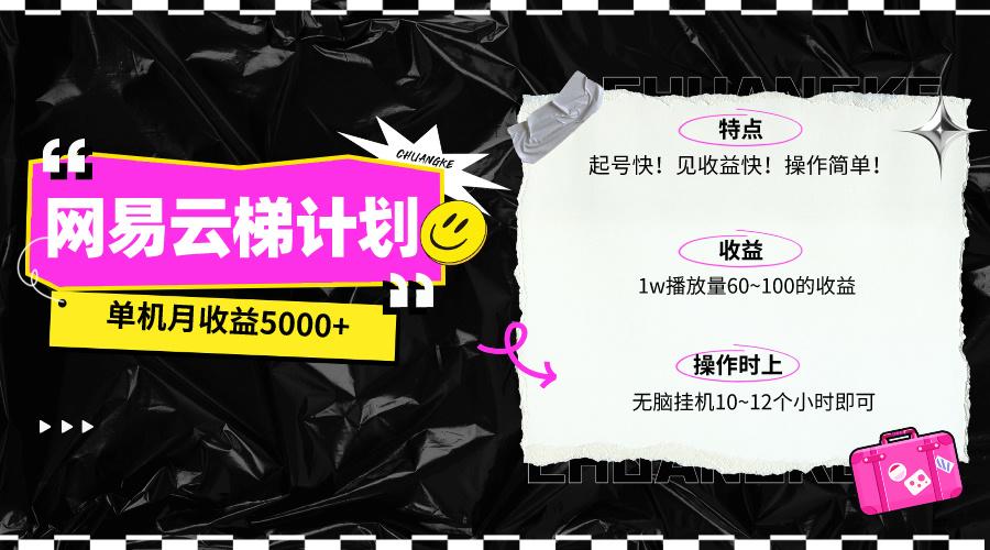 (10063期)最新网易云梯计划网页版，单机月收益5000+！可放大操作-点子口袋网