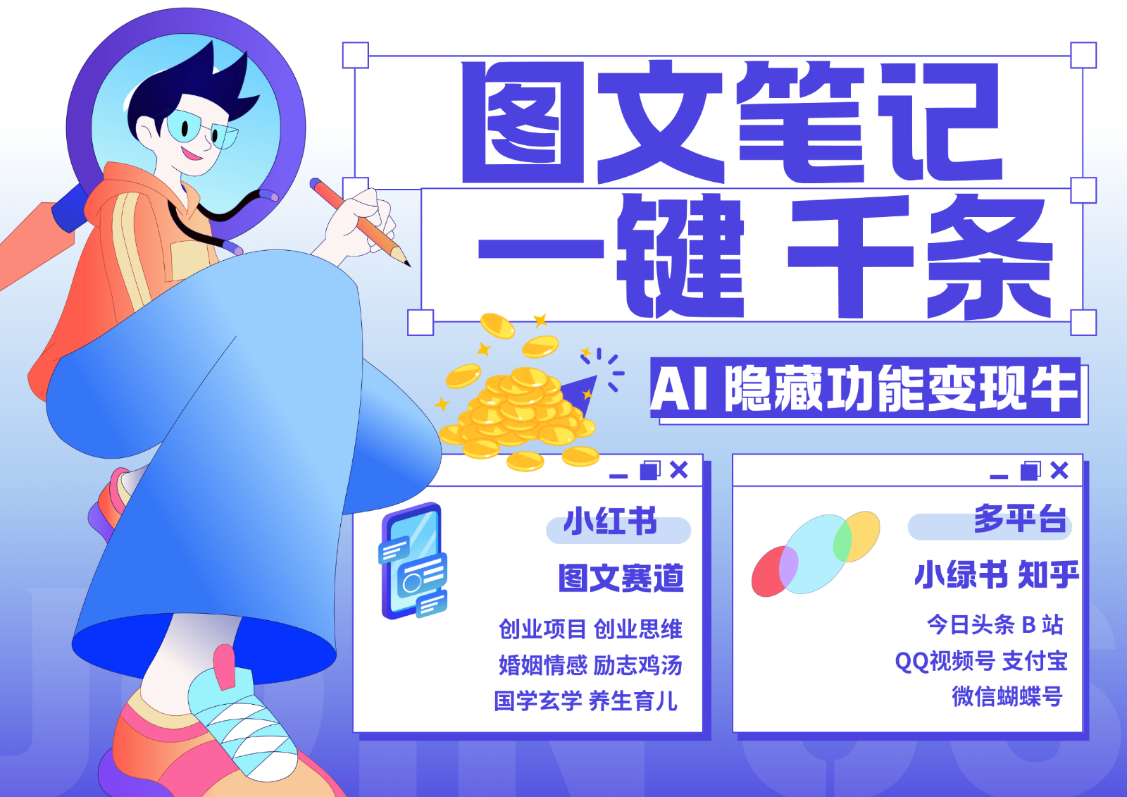 1键生成数千条图文 创业国学 秒生笔记 小红书小绿书图文 轻松引流 变现30000+-点子口袋网