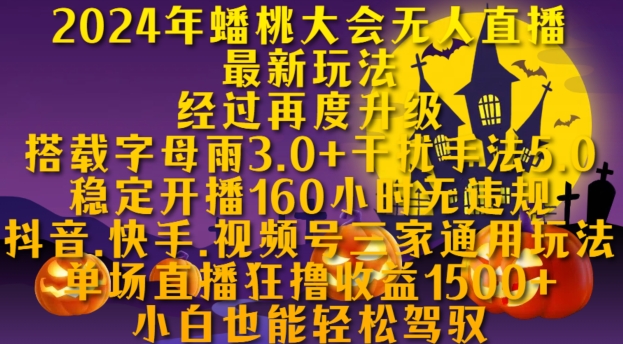 2024年蟠桃大会无人直播最新玩法，稳定开播160小时无违规，抖音、快手、视频号三家通用玩法【揭秘】-点子口袋网