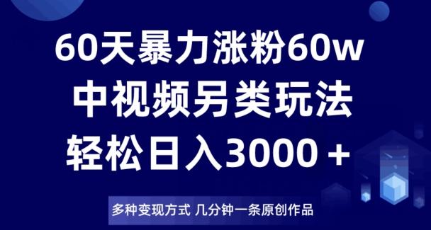 60天暴力涨粉60W，中视频另类玩法，日入3000＋，几分钟一条原创作品多种变现方式-点子口袋网