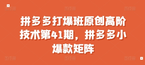 拼多多打爆班原创高阶技术第41期，拼多多小爆款矩阵-点子口袋网