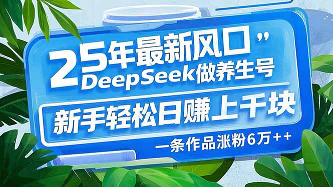 25年最新风口，用DeepSeek做养生号，新手轻松日赚上千块，一条作品涨粉...-点子口袋网