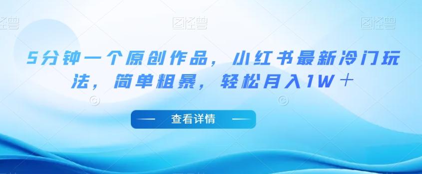 5分钟一个原创作品，小红书最新冷门玩法，简单粗暴，轻松月入1W＋【揭秘】-点子口袋网